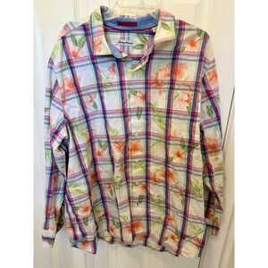 Tommy Bahama Vedado Plaid White Floral Button Up Shirt Men's XXL